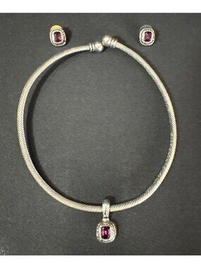 Two-Tone Amethyst Purple Necklace & Earring Gemstone Pendants Jewelry Set